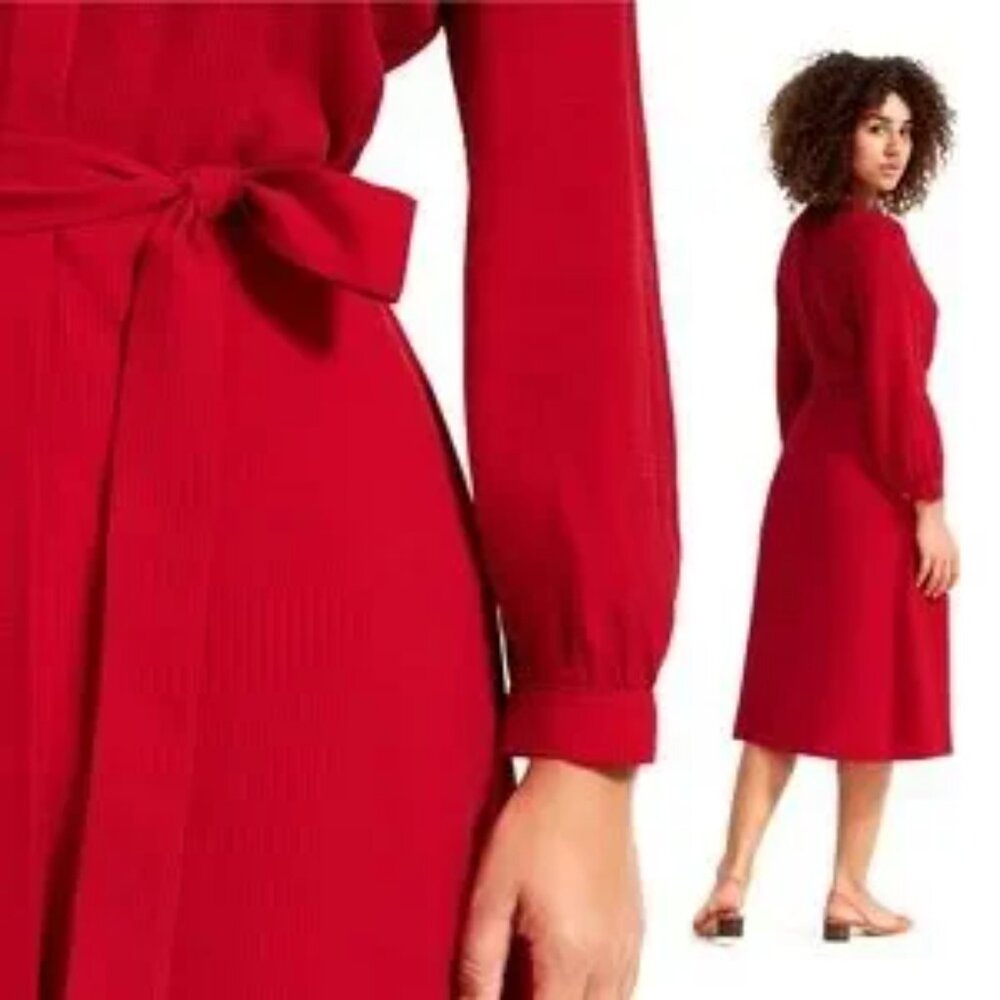 NWOT * Everlane * Cupro Midi Dress Long Sleeve Casual Business * Red * Sz 8 - Picture 2 of 8